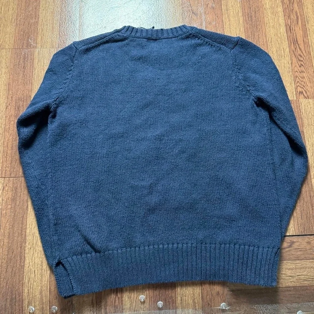 Polo Ralph Lauren Blue Vtg USA American Flag Polo Bear Knit Sweater Small FLAW